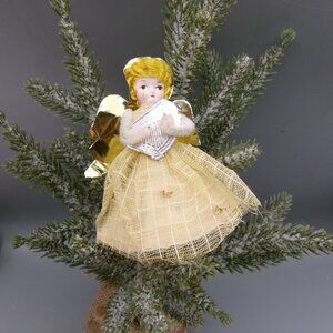 Max Eckardt Shiny Brite Christmas Spun Angel Mantle Table Display, Vtg Christmas